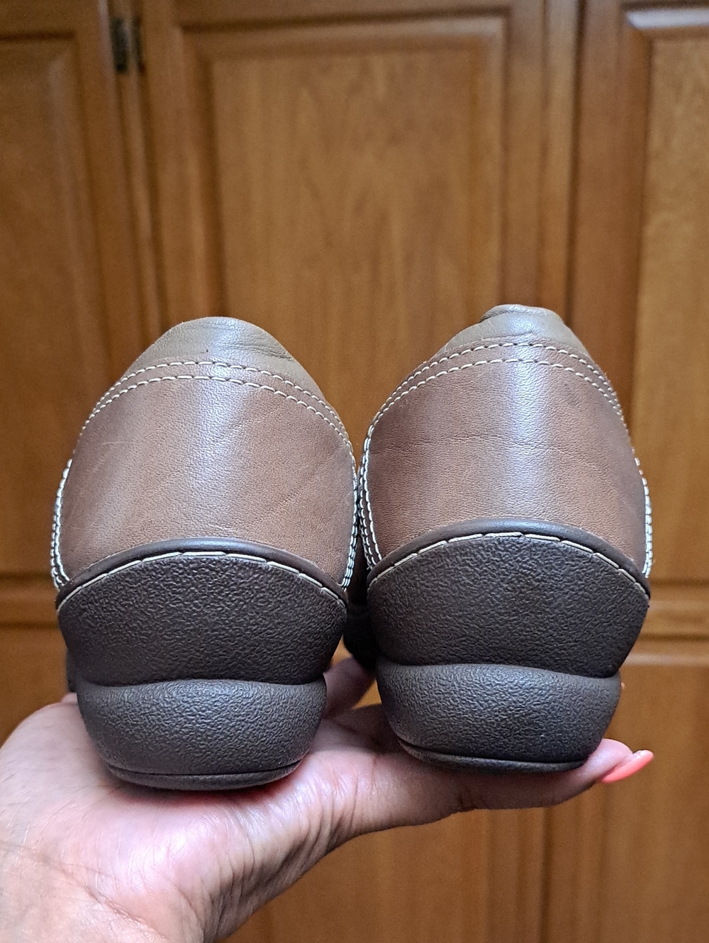 L.L.Bean Leather Split Toe Slip-On Wedge Loafers Brown Comfort Shoes Size 7 W - Picture 9 of 12